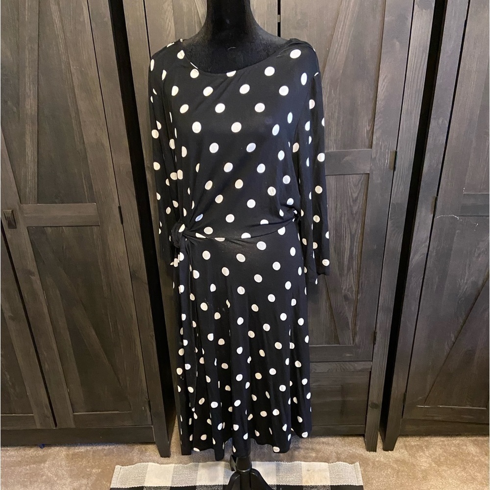 ELLOS Polka Dot Pleated Cotton Dress Size L